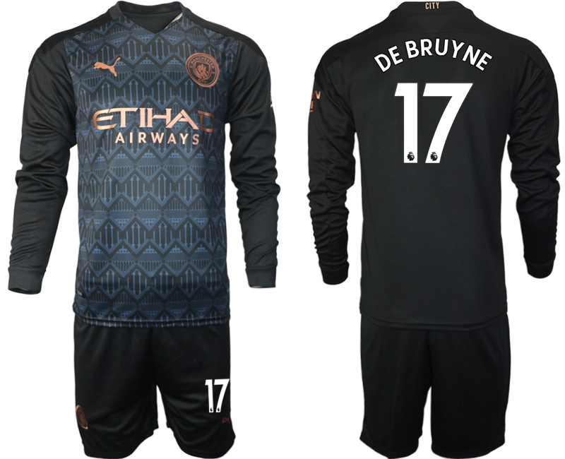 Men 2021 Manchester city home long sleeve #17 soccer jerseys->manchester city jersey->Soccer Club Jersey